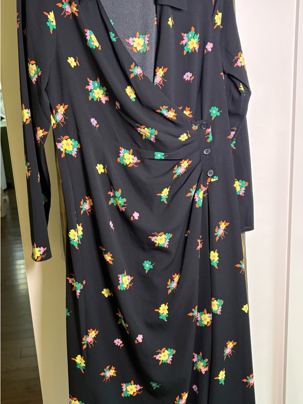 ASOS Black Long-Sleeve Floral Wrap-Style Dress